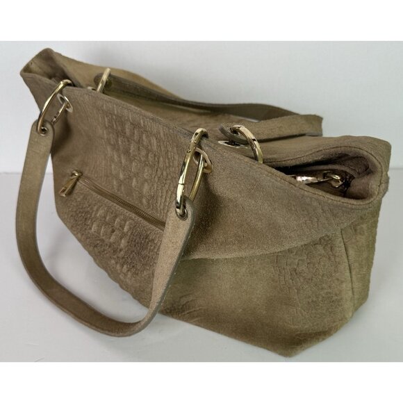 Vera Pelle Large Tote Leather and Suede Crocodile Embossed Bag Purse Tan GUC - Picture 9 of 16